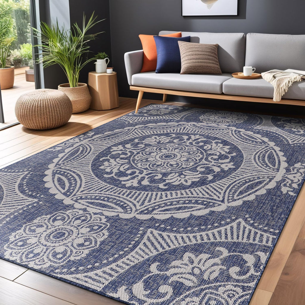 Medallion Outdoor Rug 5x7 Washable Outside Carpet for Indoor Patio Porch Waterproof Easy Cleaning No