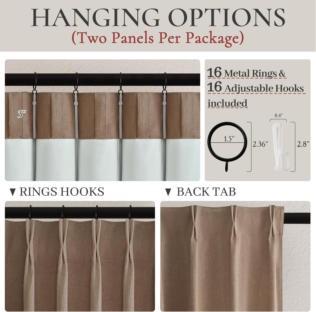 RustBrown Linen Pinch Pleated Curtains 102 Inches Long Heavy Duty Thermal Insulated Extra length Burg Cottage Total - Set of 2