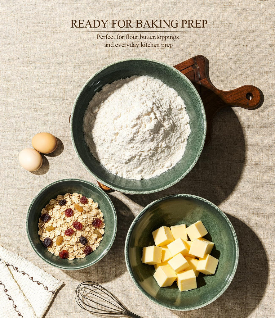Ceramic Mixing Bowls Set of 3, Stoneware Nesting Serving Bowls, | 45/90/150 oz For Prep, Baking, Serving, Gift