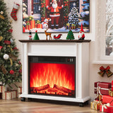 Farmhouse Electric Fireplace TV Stand with Mantel, White Entertainment Center with 23 Inch Fireplace Heater and Rolling Base for Living Room or Bedroom