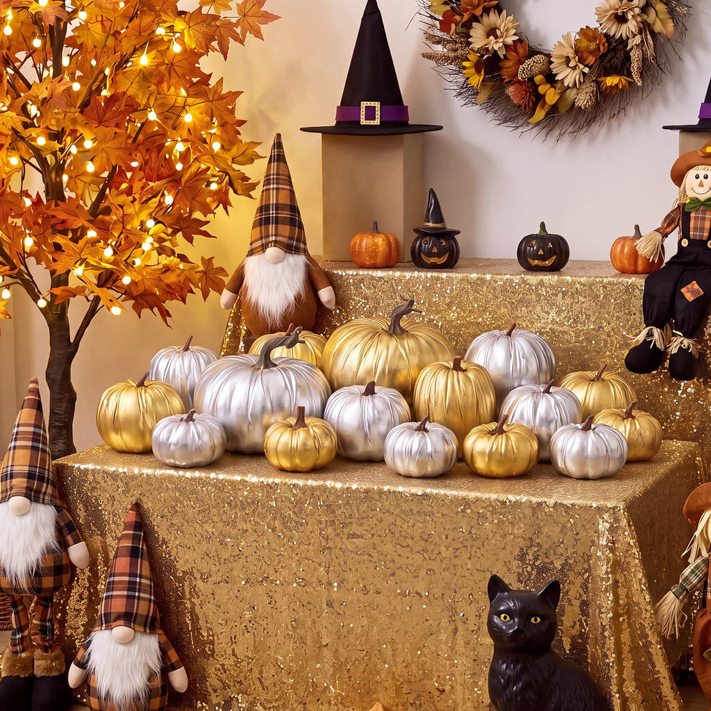 8 Pcs Fake Silver Leather Pumpkins Artificial Pumpkin Decoration