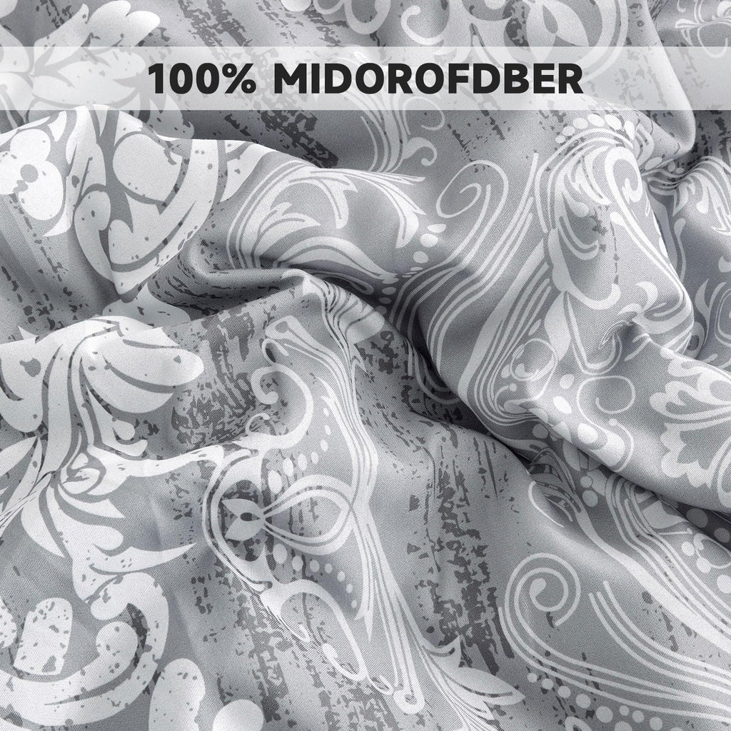 Grey Comforter Set Queen Size, Damask Texture 7 Pieces Gray Bed in a Bag Microfiber Boho Comforter Bedding Sheet Set