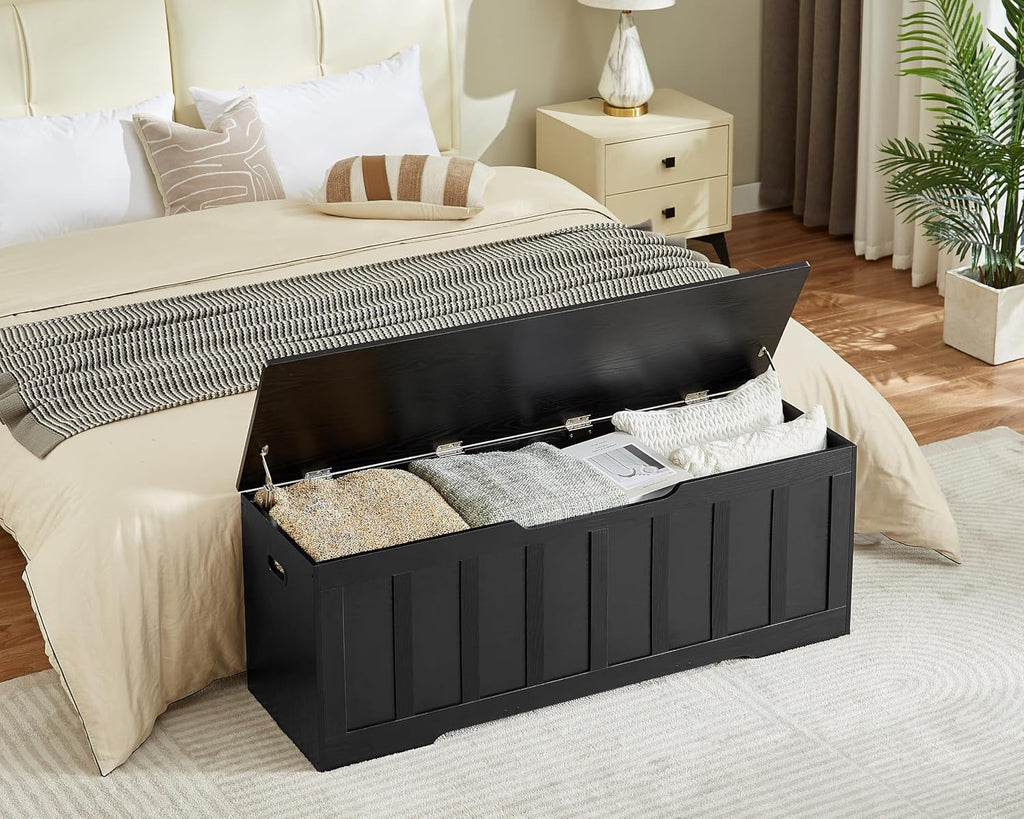 51.2" Storage Chest Extra Large,Wooden Storage Bench,Black | Chest with 2 Safety Hinges, 51.2*15.7*19.1inches, Wooden