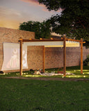 10x13 Ft Outdoor Pergola Faux Wood Grain Aluminum Gazebo with Retractable Canopy for Patio Modern Backyard Deck