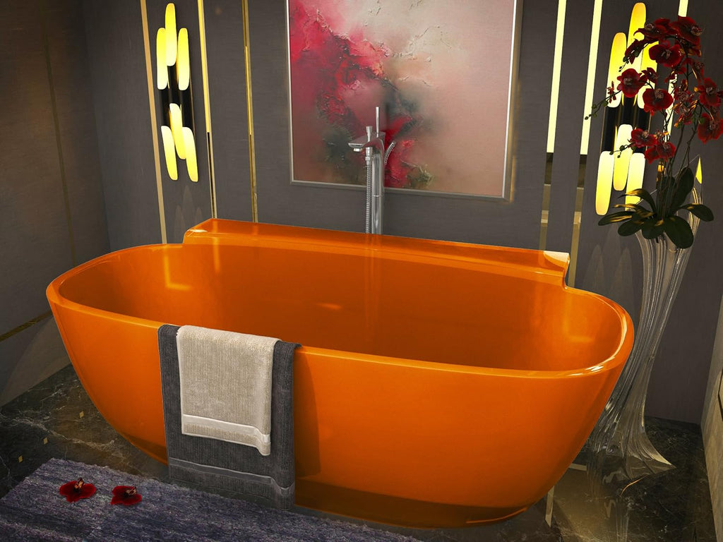Vida 62 in Man Made Stone Round Flat Bottom Freestanding Bathtub in Translucent Honey Amber, Luxury Colorful Soaking