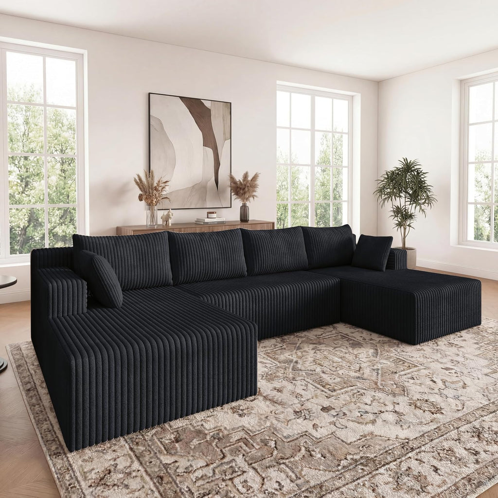 124 Inch Oversized Boneless Sectional Sofa Cloud Couch - Symmetrical U Shaped Modular Couches Set with Double Chaise
