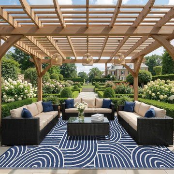 Reversible Rainbow Outdoor Rug 9x12, Blue