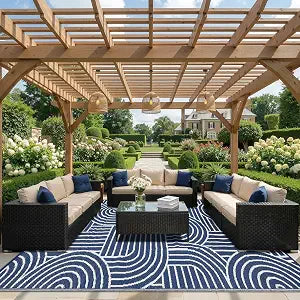 Reversible Rainbow Outdoor Rug 9x12, Blue