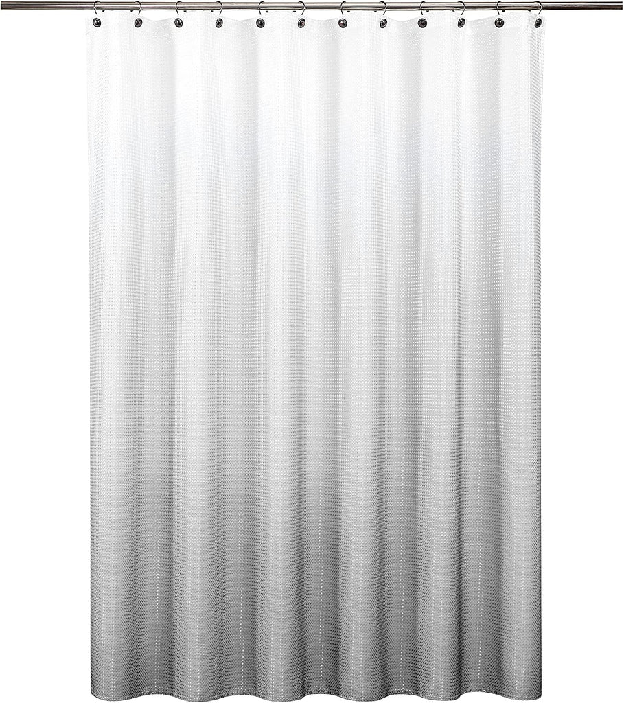Waffle Weave Grey Shower Curtain Ombre Water Resistant Hotel Spa Bathroom Decorative Shower Curtain with Grommet No