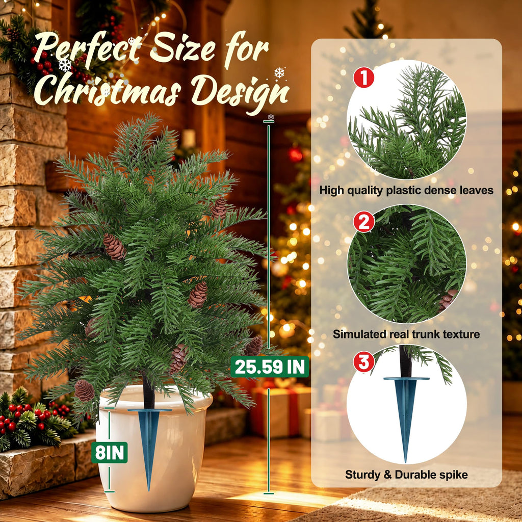 2 Pack Artificial Cedar Topiary Ball Trees with Ground Spike, 24"