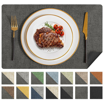 Placemats Set of 4, Reversible Faux Leather Wipeable Table Mats