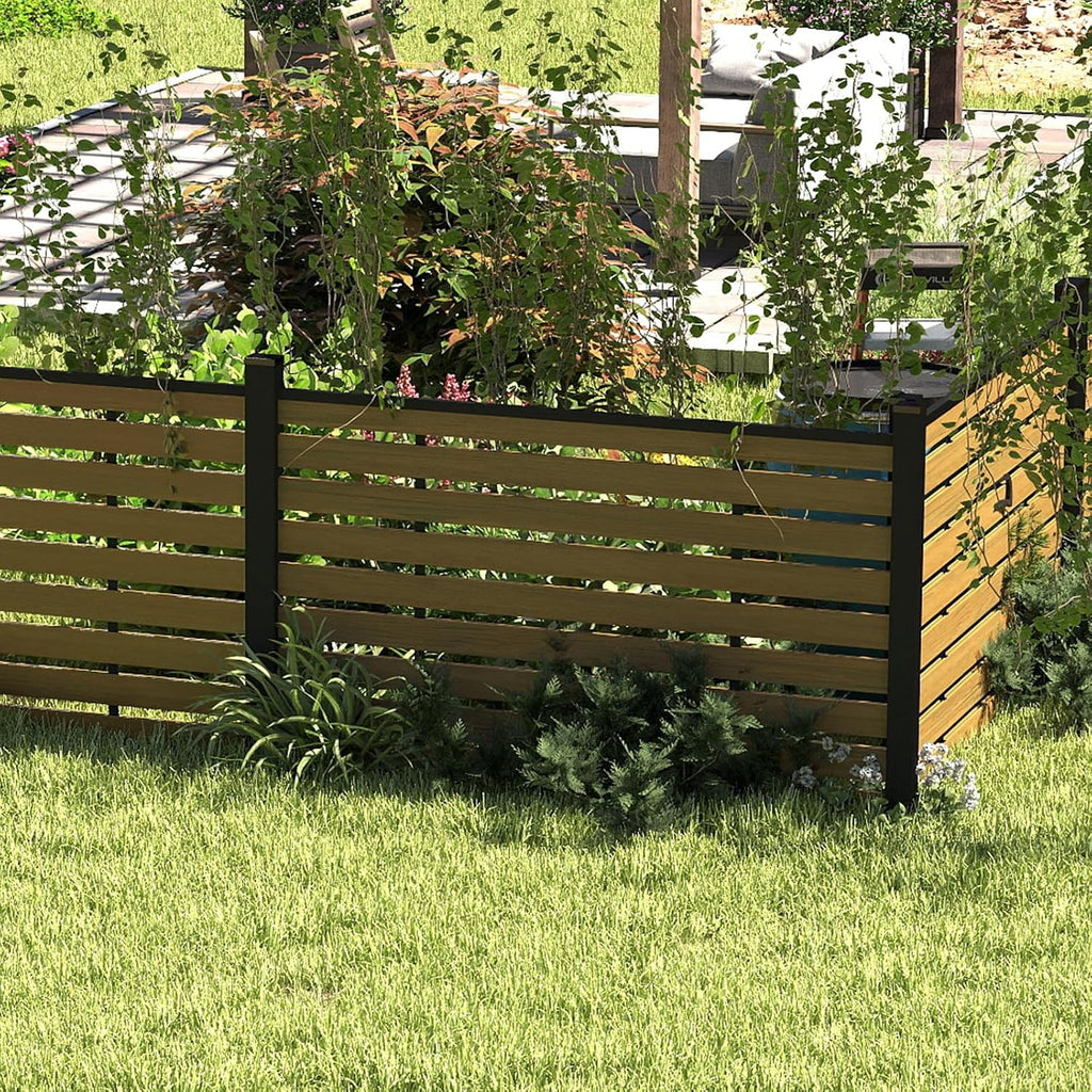 Outdoor Privacy Fence WPC, AC Unit Air Conditioner Screen 3.8 FT(H) x 6 FT(W) Trash Can with Aluminum Alloy Post