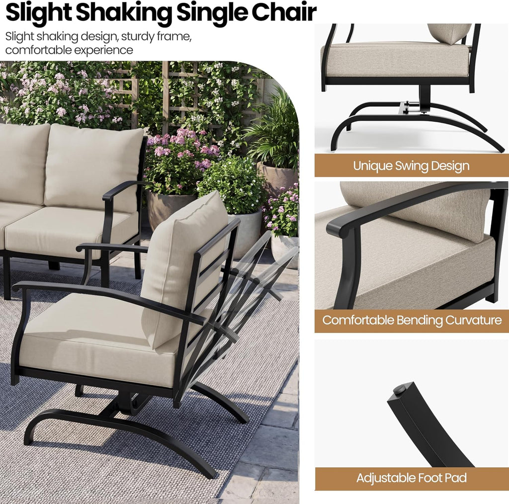 4 Piece Patio Furniture Set, Metal Outdoor Patio Furniture Set, All Weather Modern Couch Sofa with Comfortable