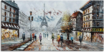 Modern Oil Paintings on Canvas Wall Art, Paris Eiffel Tower Landscape Abstract Paintings Bedroom Office Wall Decor