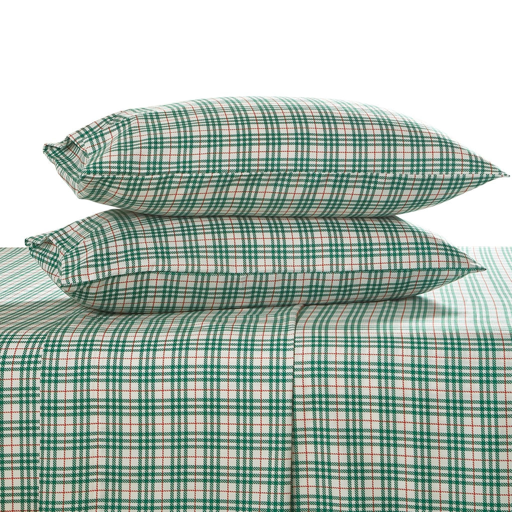 Green Checkered Sheets, Plaid Patterned, Deep Pocket 4pc