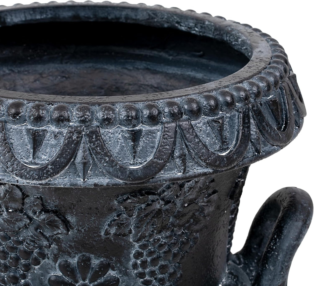 24.41" H Classical Grape Relief Urn Planter,MGO Pedestal Flower Pot with Elephant-Head Handles, Lightweight