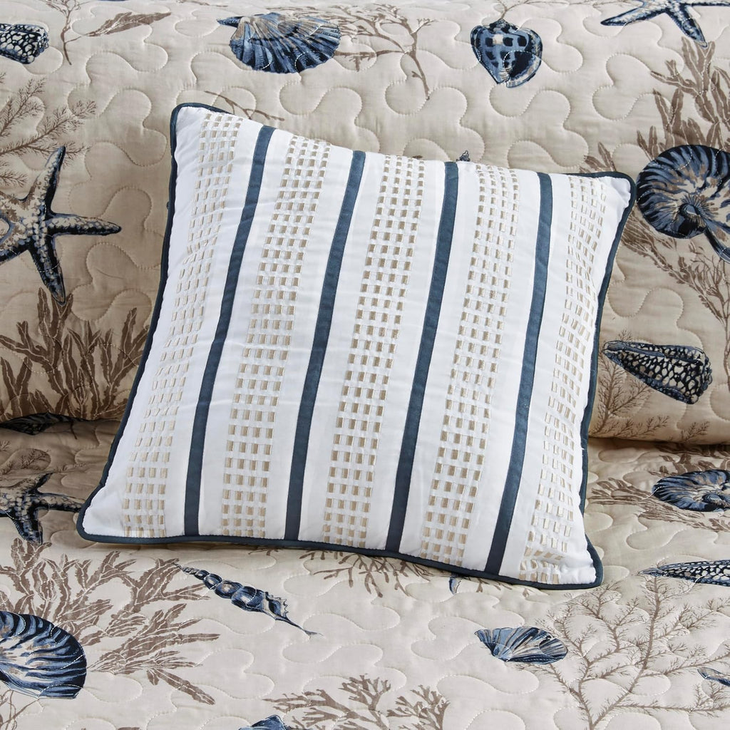 Quilt Set Cottage Coastal Design, Starfish Print - All Season, Coverlet Bedspread Lightweight Bedding Layer, Shams
