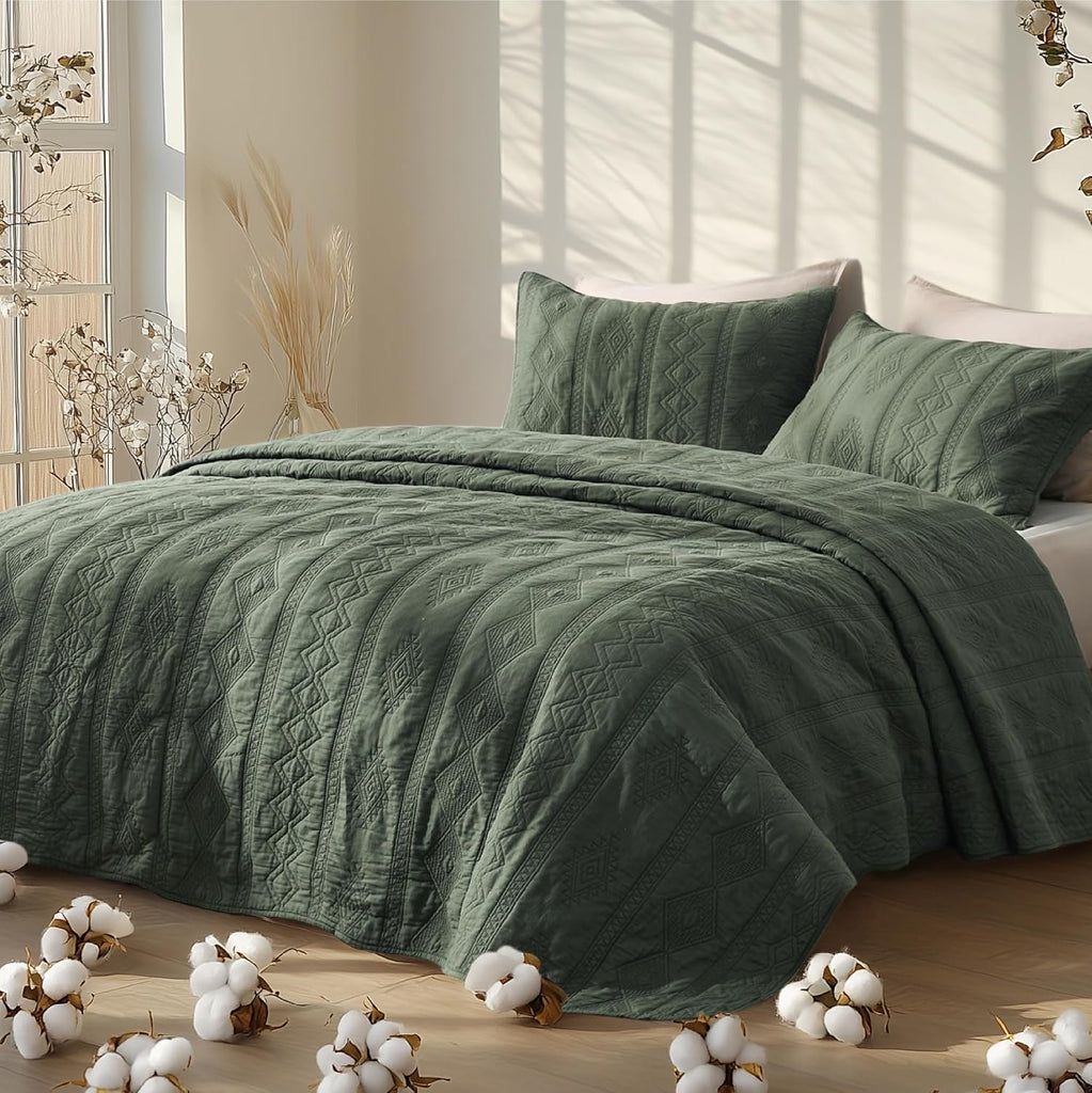100% Cotton Quilt Set - Bedspread, Lightweight Soft Bed Coverlet, PureWoven, 3-Piece Cozy Stitching Quilt Set