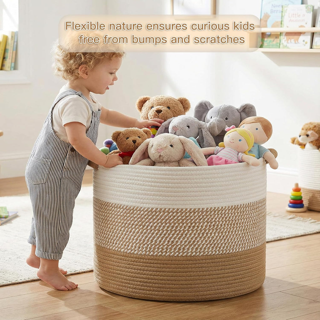 70L Large Cotton Rope Basket, Decorative Woven Blanket Storage , Boho Toy Storage & Toy Box for Kids, Versatile