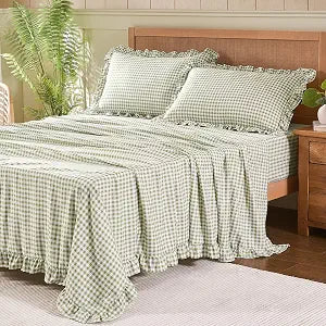Gingham Queen Sheet Set, Lightweight Super Soft Brushed Microfiber Plaid Bed Sheets with 16" Deep Pocket, 4 Piece