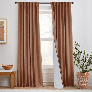 Solid Terracotta Color Linen Blackout Curtains, Vintage Country & Retro Mid Century Modern Drapes