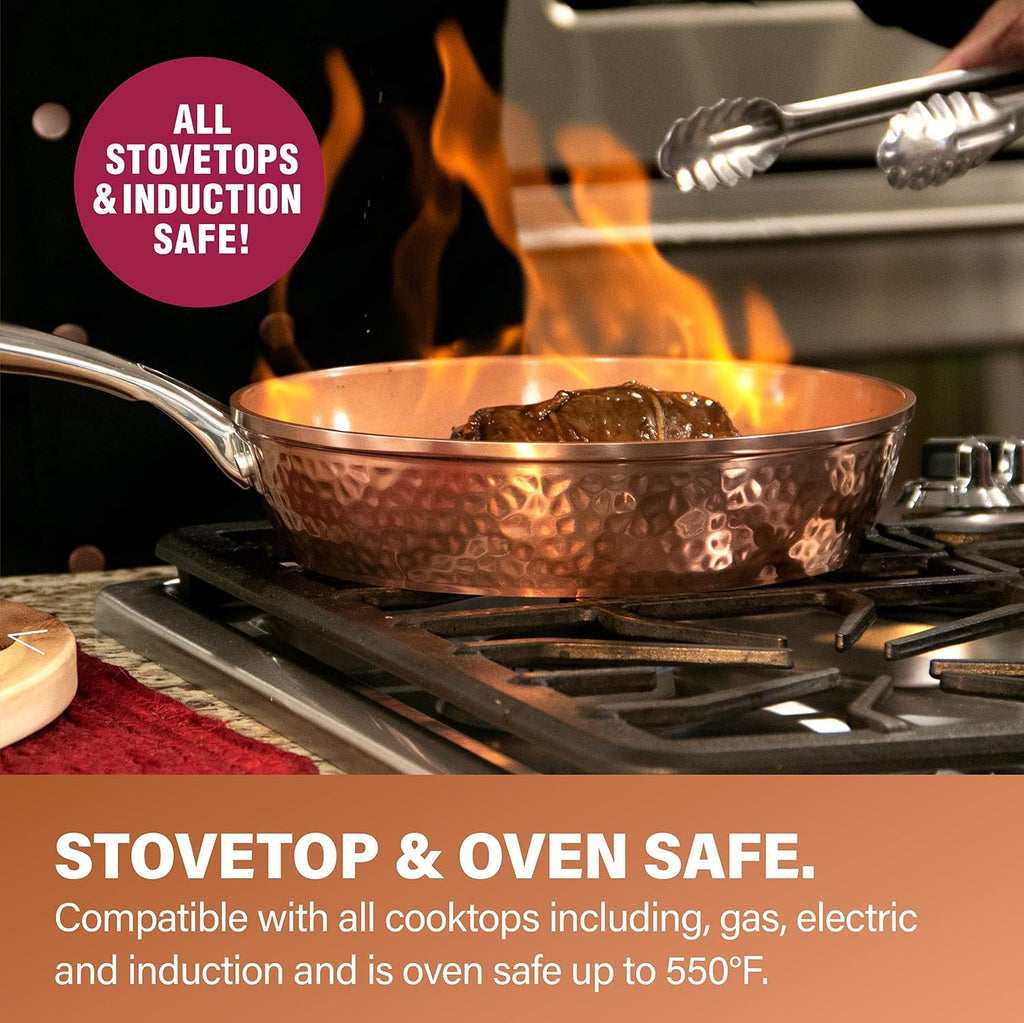 Hammered 15Pc Pots and Pans Set Non Stick Ceramic Cookware Set | Full Bakeware Set and Steamer Included, Induction