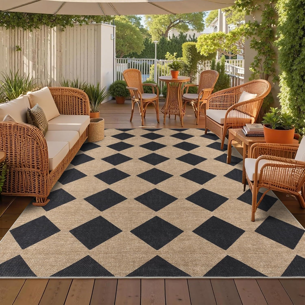 Checkered Easy Jute Rug 8x10 Outdoor Rug Large Washable Area Rugs for Living Room Bedroom Non Slip N