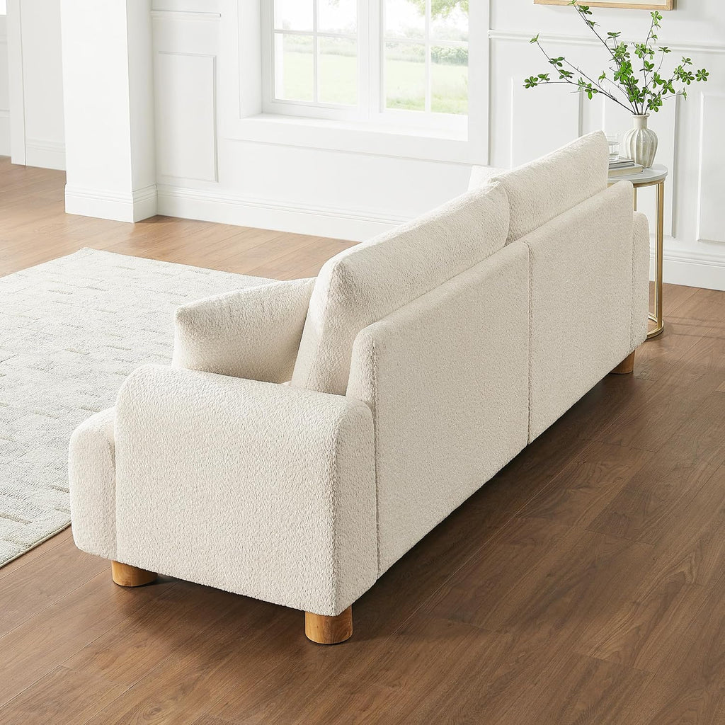 Boucle Sofa Couch, 91" Comfy Tufted Upholstered Cloud Couches, Modern 3 Seater Sofa with Pillows