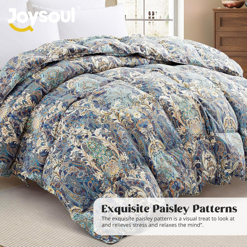 King Down Comforter with Paisley Floral- All Season Ultra Soft Goose Feather Fiber