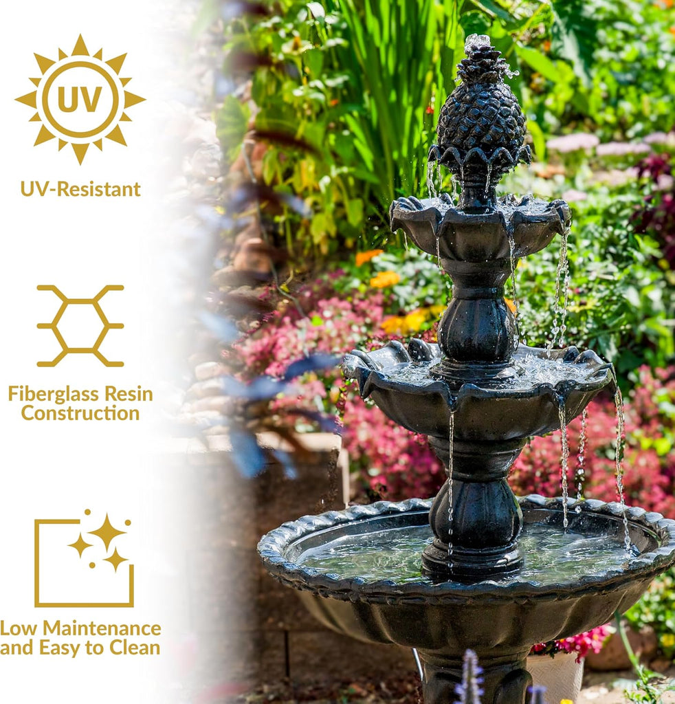 57" H Welcome 3-Tier Water Fountain - Large Electric Water Fountain with Pineapple Topper or Yard - Deep Espresso