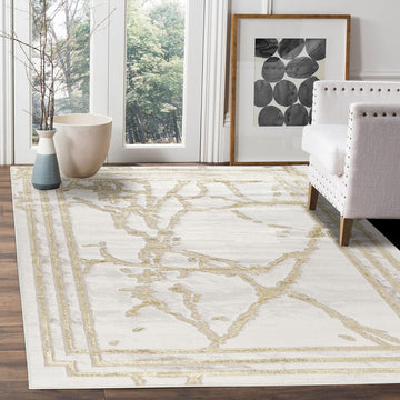 Area Rugs Marble Cream Gold Border Beige Carpet Elegant Modern Abstract Rug Living Room Dining Bedroom Rug