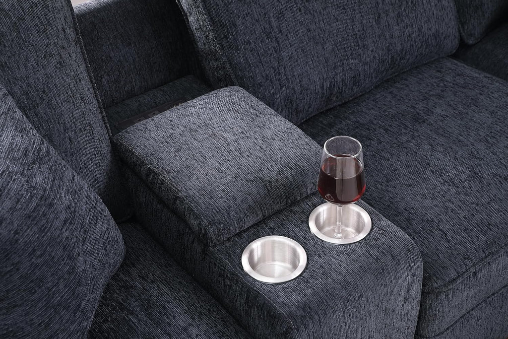 Ball & Cast 127" L-Shaped Sectional Couch with Movable Ottoman & 6 Throw Pillow,7 Seat Chenille Upholstered Sofa W/ 2