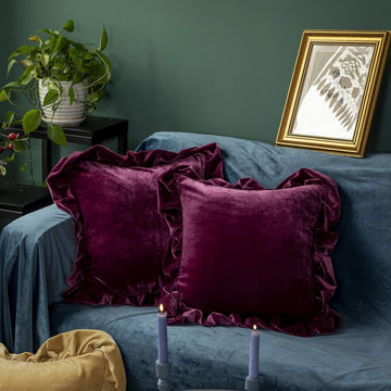Velvet Throw Pillow Cover Soft Decorative Luxurious Solid Square Cushion Case,Pack of 2, 18 x 18 Inches, Amaranth