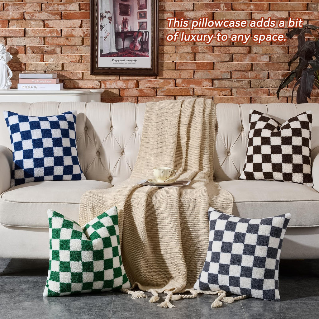 2 Pack Checkerboard Throw Pillow Covers 20x20 Inch Gray