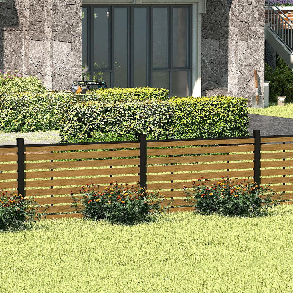 Outdoor Privacy Fence WPC, AC Unit Air Conditioner Screen 3.8 FT(H) x 6 FT(W) Trash Can with Aluminum Alloy Post