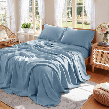 100% French Pure Linen Sheets Queen Size, Soft & Durable