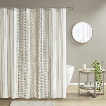 Imani Tufted Chenille 100% Cotton Shower Curtains Machine Washable, Modern Home Bathroom Décor Bathtub Privacy