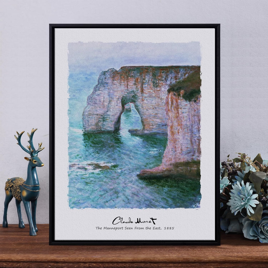 3-Piece Claude Monet Prints Framed Wall Art, Fishing Boats Cliffs at Etretat The Aval Door Oil Painting Reproduction