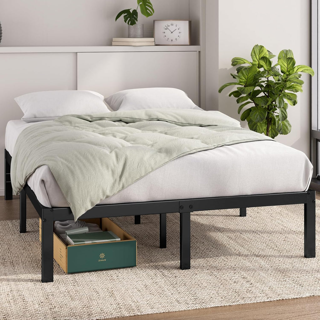 14 Inch Elias Metal Platform Bed Frame, Steel Support, No Box Spring Needed, Easy Assembly, Full