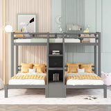 Triple Bunk Bed with Stairs and Storage Staircase, Twin Over Twin & Twin L-Shaped Bunk Bed for 3