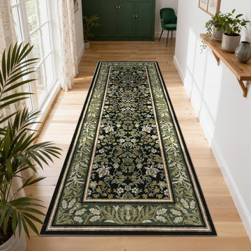 2.5x10 Runner Rug Non Slip Washable Hallway Runners Green Black