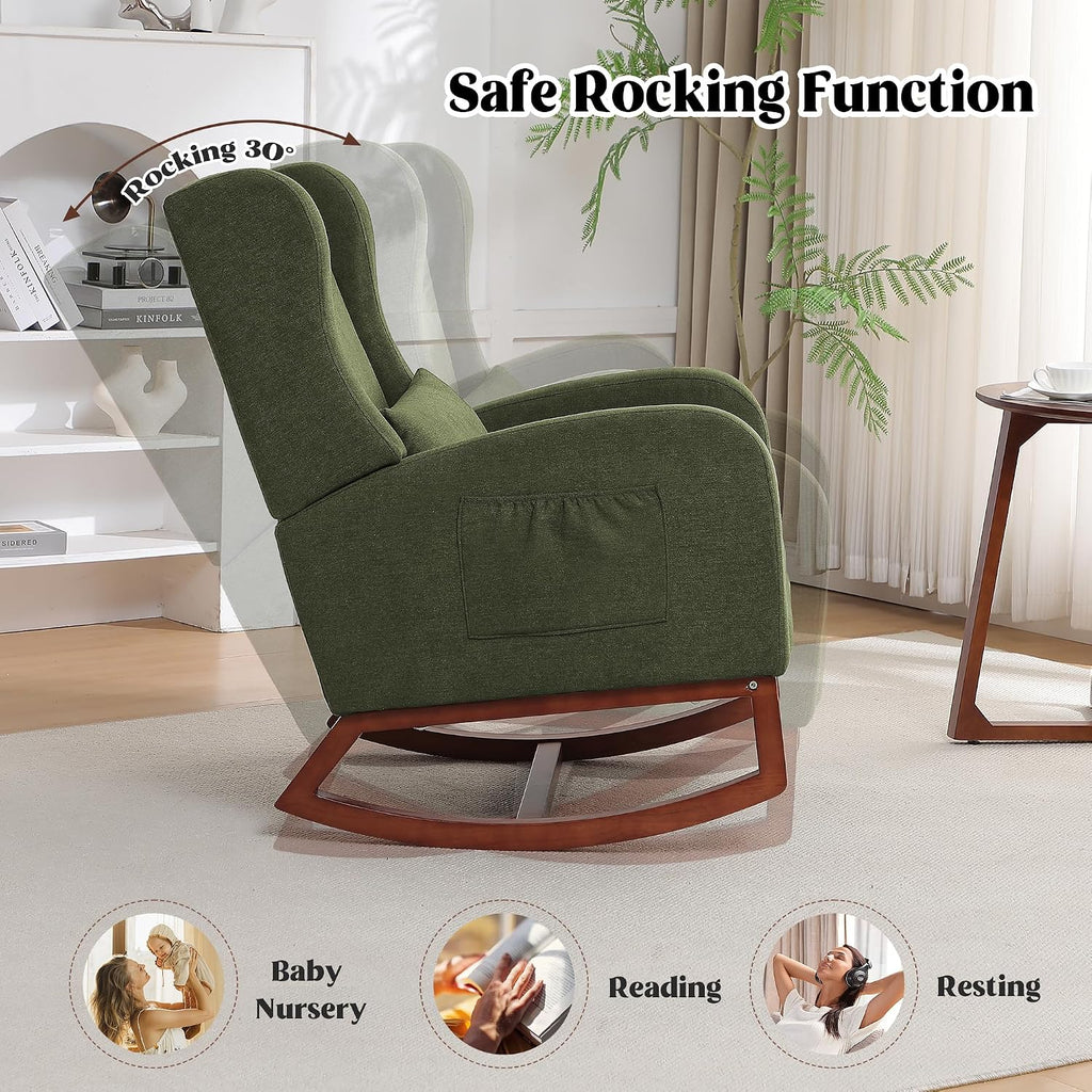 Rocking Chair Nursery, Nursery Rocking Chairs with Foot Rest, Comfy Glider Rocker Nursing Chair with Back Pillow for