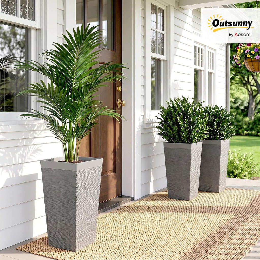 22.8 Inch Tall Planters for Outdoor Plants Set of 3, Gray | Wheels, Flower Pots, Stone Finish, Stackable Tapered
