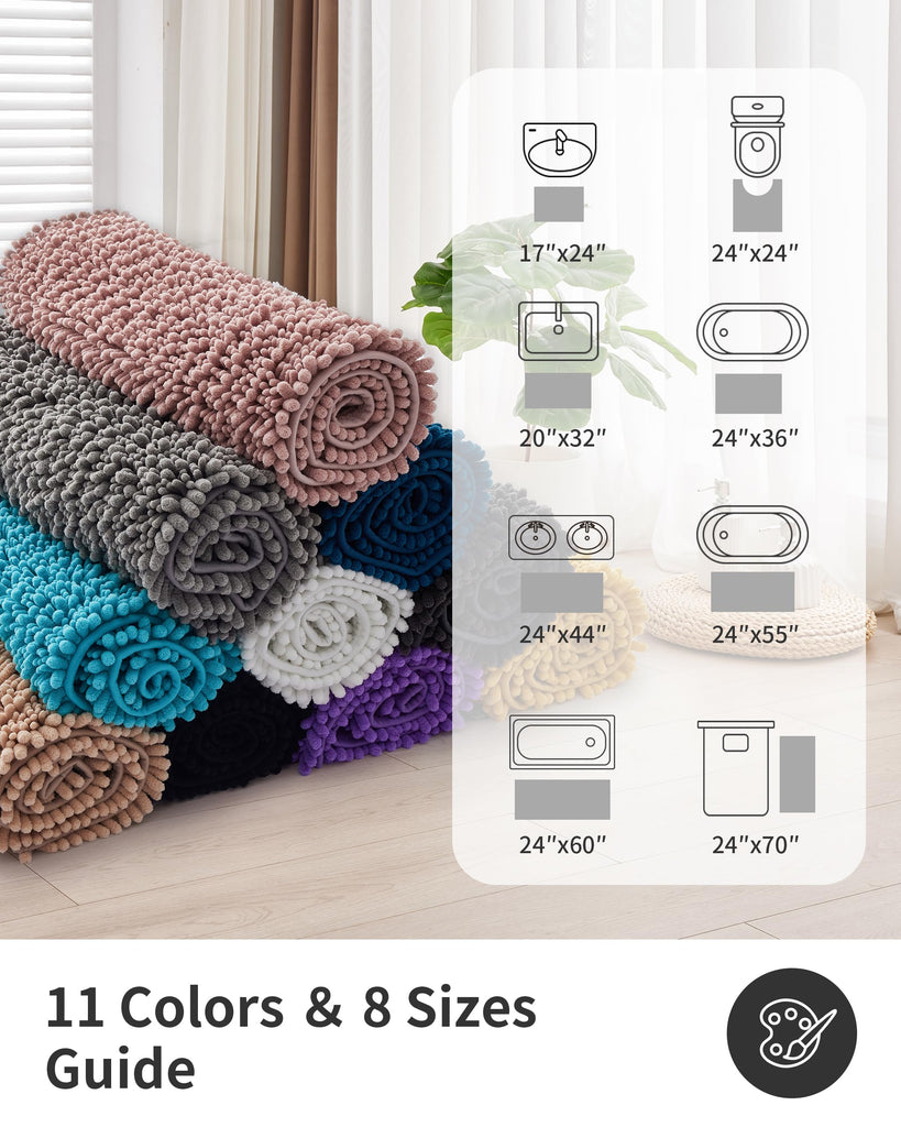Bathroom Rugs 32x20, Extra Soft Absorbent Chenille Bath Rugs, Dark Grey