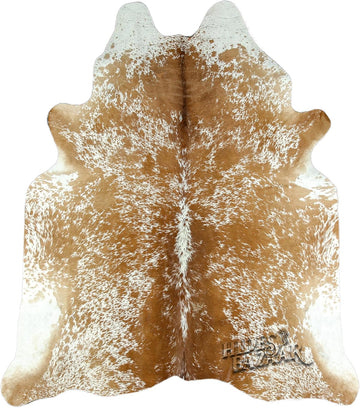Brown Salt and Pepper Cowhide Rug 6x7 ft, Real Leather Rug | Brown and white salt and pepper speckles. Genuine hair