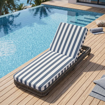Outdoor Chaise Lounge Chair,Patio Wicker Recliner with 5-Position Adjustable Backrest, Rattan Reclining Pool