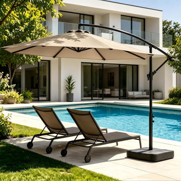 10FT Cantilever Offset Patio Umbrella with Base Included, Outdoor Patio Umbrella with 360° Rotation & Infinite Tilt