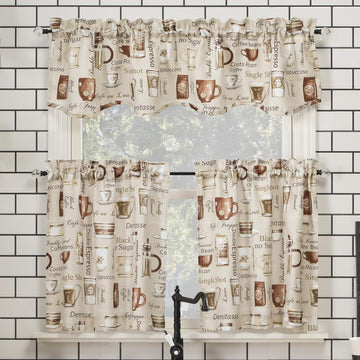Bristol Coffee Shop Semi-Sheer Rod Pocket Kitchen Curtain Valance and Tiers Set, Ivory Off-White