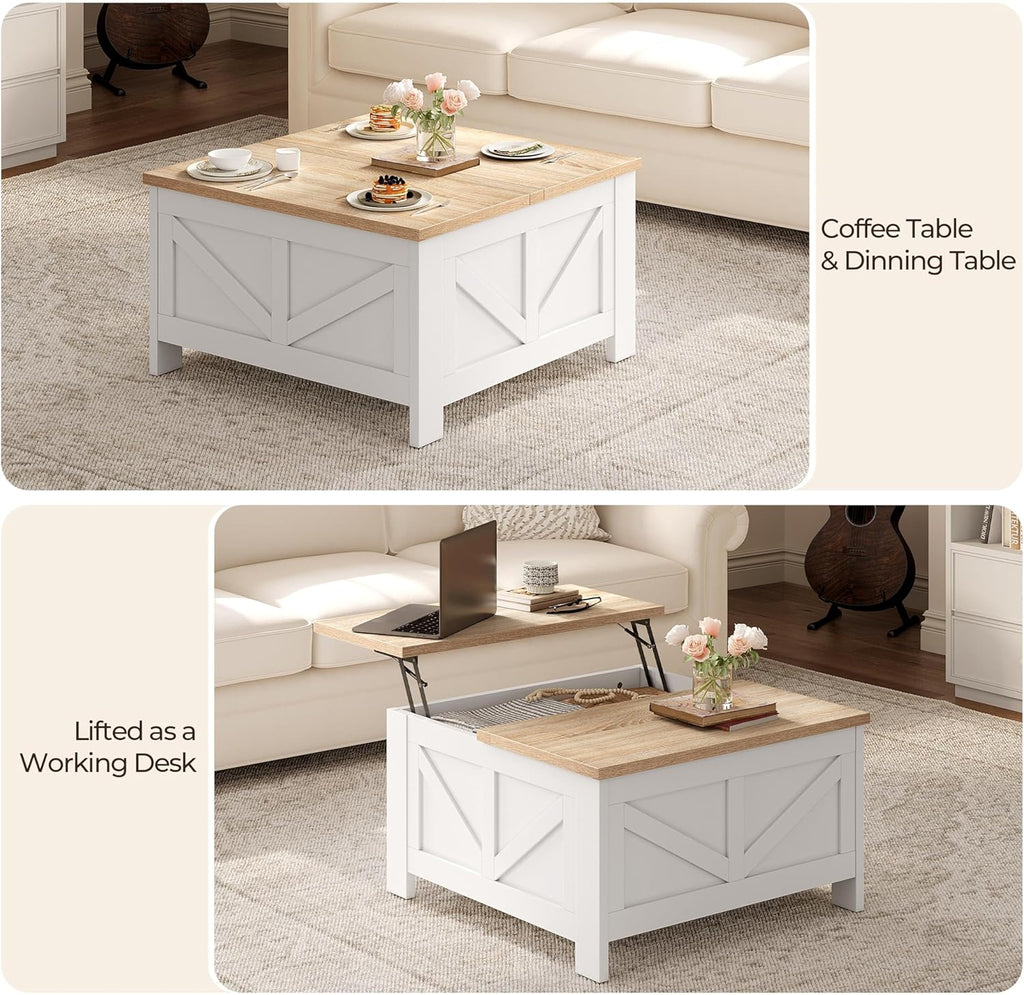 Farmhouse Lift Top Coffee Table with Storage, Square Coffee Table