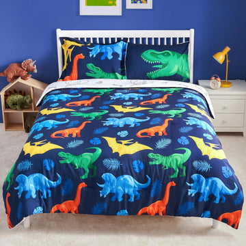 Kid Comforter Set 5 Piece Dinosaur Bedding Set for Boys Girls Super Soft Microfiber Bed in a Bag